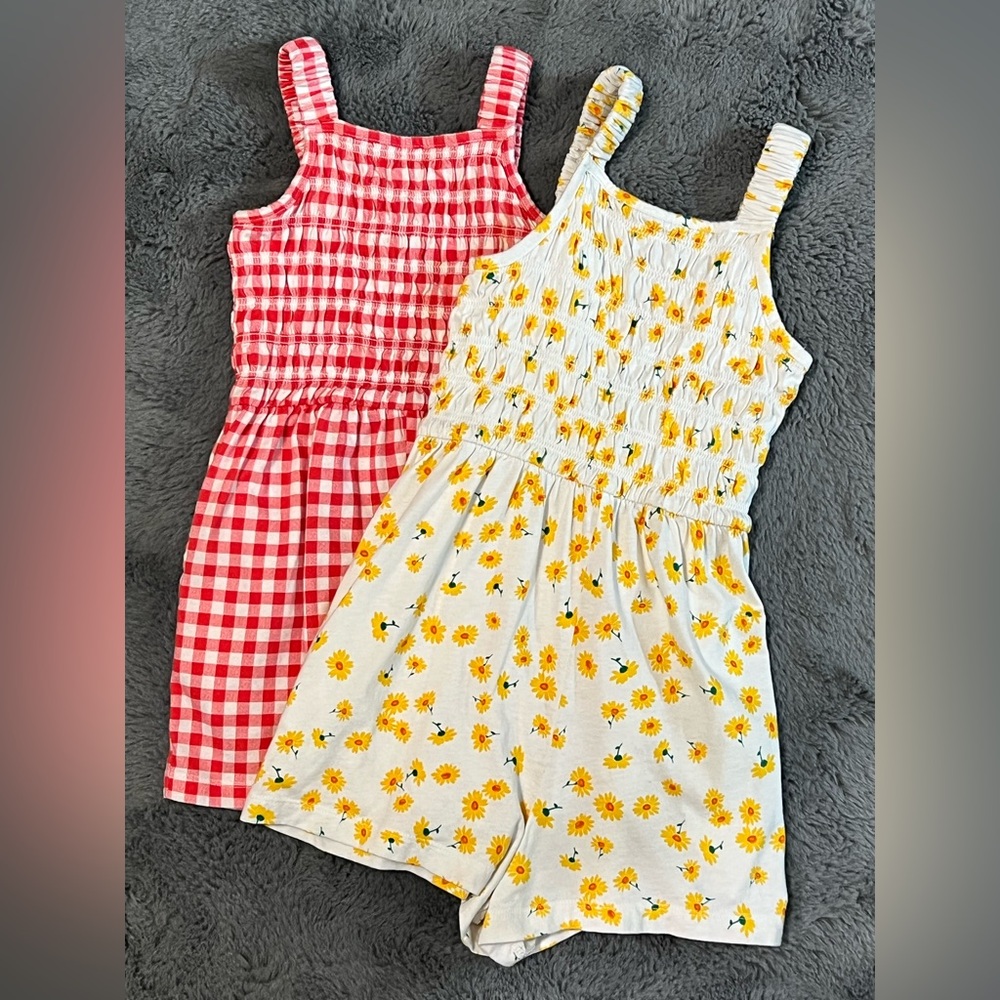 Old Navy Girls Gingham and Floral Romper Bundle - Small 6-7